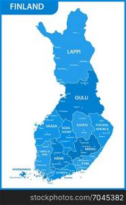 The detailed map of the Finland with regions or states and cities, capitals
