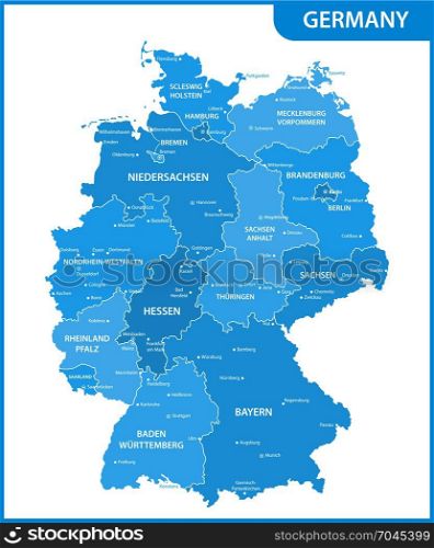 The detailed map of the Germany with regions or states and cities, capitals