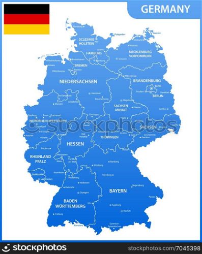 The detailed map of the Germany with regions or states and cities, capitals, national flag