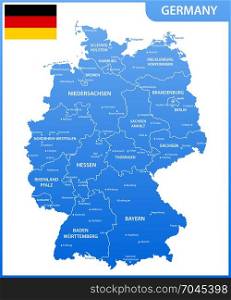 The detailed map of the Germany with regions or states and cities, capitals, national flag