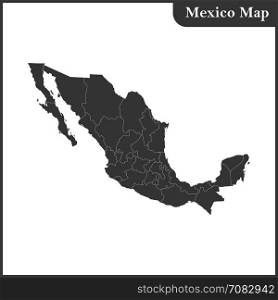 The detailed map of the Mexico with regions