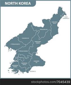 The detailed map of the North Korea with regions