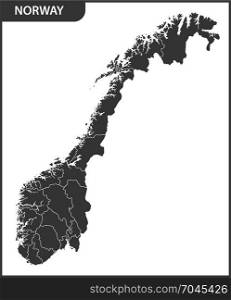 The detailed map of the Norway with regions