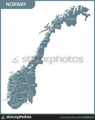 The detailed map of the Norway with regions — Stockphotos.com