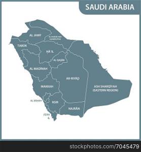 The detailed map of the Saudi Arabia with regions