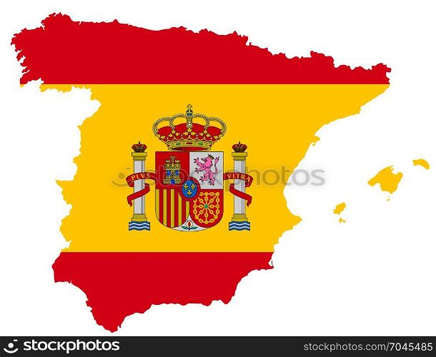 The detailed map of the Spain with National Flag