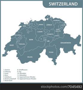 The detailed map of the Switzerland with regions or states