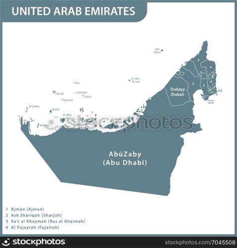 The detailed map of the UAE with regions. United Arab Emirates