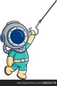 The diver holding a fishing hook of illustration