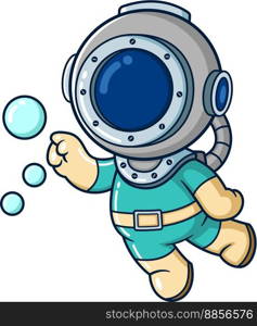 The diver playing with many bubbles of illustration
