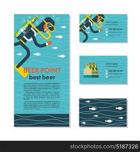 The diver with a bottle of beer instead of oxygen. Funny illustration for lovers of beer and diving. Business cards and flyers.