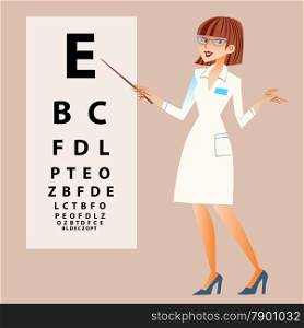 The doctor ophthalmologist examines your eyes near the table to check the view. Medical theme