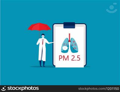 The doctor recommending that wearing a mask can protect against pm.25 . vector illustration.