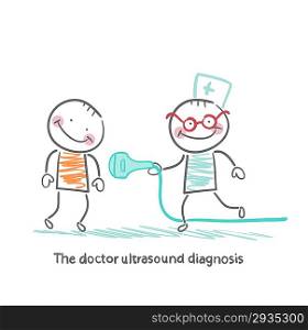 The doctor ultrasound diagnosis works with the patient