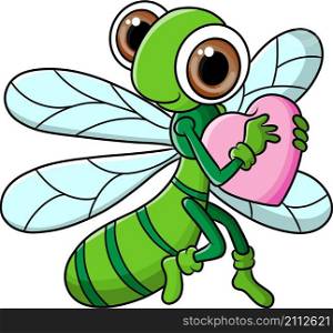 The dragonfly is hugging a love shape tightly