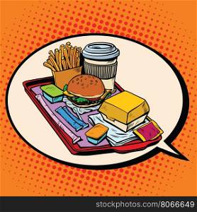 the dream of delicious fast food, pop art retro vector illustration. To make a reservation at the restaurant