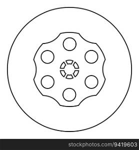 The drum of the revolver icon in circle round black color vector illustration image outline contour line thin style simple. The drum of the revolver icon in circle round black color vector illustration image outline contour line thin style
