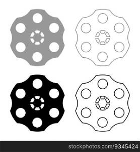 The drum of the revolver set icon grey black color vector illustration image simple solid fill outline contour line thin flat style. The drum of the revolver set icon grey black color vector illustration image solid fill outline contour line thin flat style