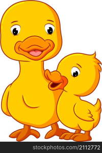 The duck is talking and playing with the mother duck