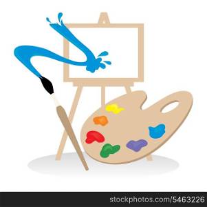 The easel, palette and brush does drawing. A vector illustration