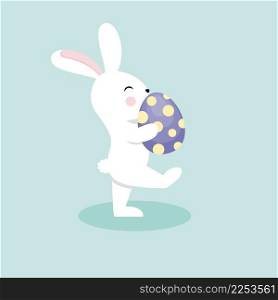 The Easter bunny comes with an Easter egg. Funny bunny for the Easter holiday. Vector character for a postcard.