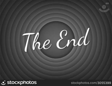 The End handwrite title on gray round background. Old movie circle ending screen. Vector stock illustration. The End handwrite title on gray round background. Old movie circle ending screen. Vector stock illustration.