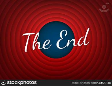 The End handwrite title on red round background. Old movie circle ending screen. Vector stock illustration. The End handwrite title on red round background. Old movie circle ending screen. Vector stock illustration.