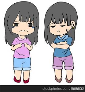 the expression of a woman who is angry and sad. cartoon illustration sticker mascot emoticon