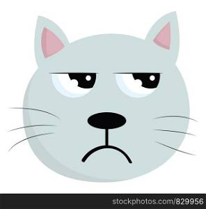 The face of an enraged blue cat with pink ears six whiskers and the mouth curved downwards vector color drawing or illustration
