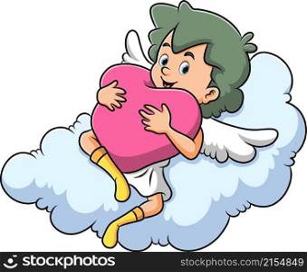 The fairy man is laying down on the cloud and hugging the love