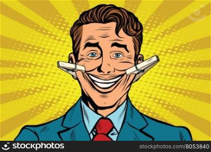 The false smile face with clothespins, pop art retro vector illustration
