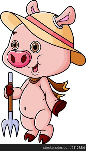 The farmer pig is ready to harvest plant