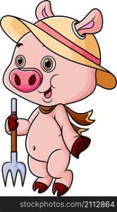 The farmer pig is ready to harvest plant