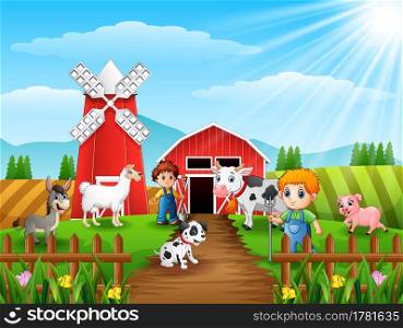 The farmers keeping animals in farm 