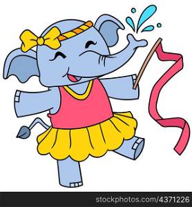 the female elephant calf happily dances ballet