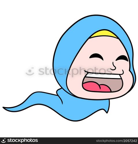 the female head of the muslim hijab girl laughed kindly