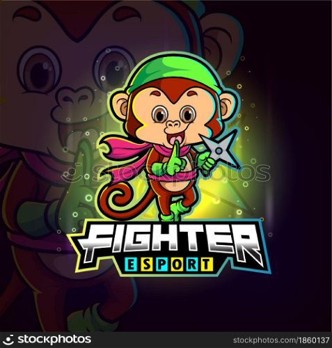 The fighter monkey with shrunken esport logo design