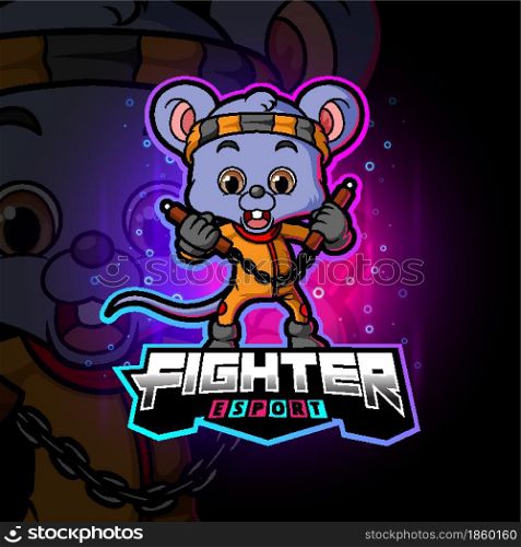 The fighter mouse with nunchakus esport logo design