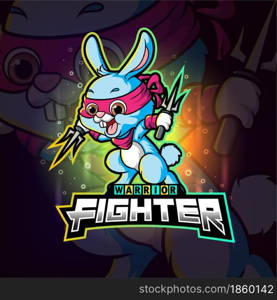 The fighter rabbit with the trident esport logo design