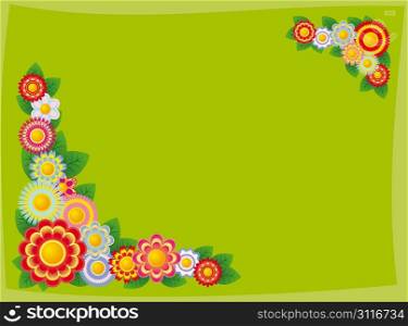 The figure representing a framework of multicolored flowers on a green background