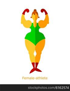 The flat drawing of a circus strongwoman on a white background. Vector illustration