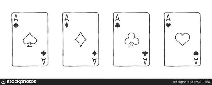 The four playing cards suits. Playing card hand drawn. Vector image