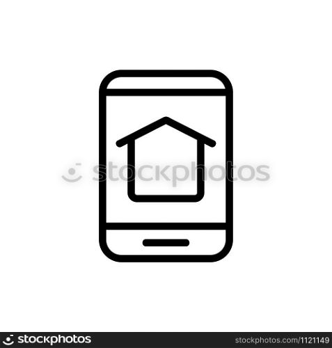 The function home in the phone icon vector. A thin line sign. Isolated contour symbol illustration. The function home in the phone icon vector. Isolated contour symbol illustration