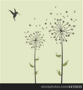 The gentle dandelions in the wind .Vector illustration.. gentle dandelions