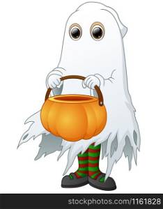The ghost carrying basket pumpkin isolated white background