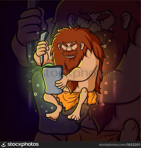 The giant ancient man with the stone esport mascot design