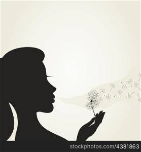 The girl blows on a flower a dandelion. A vector illustration
