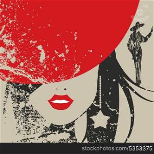 The girl in a red hat. A vector illustration