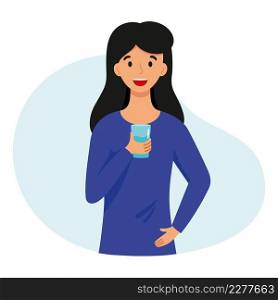 The girl is holding a glass of water. A woman drinks water.