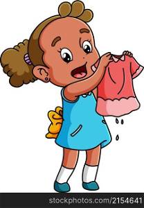 The girl is washing the dirty dress with the water
